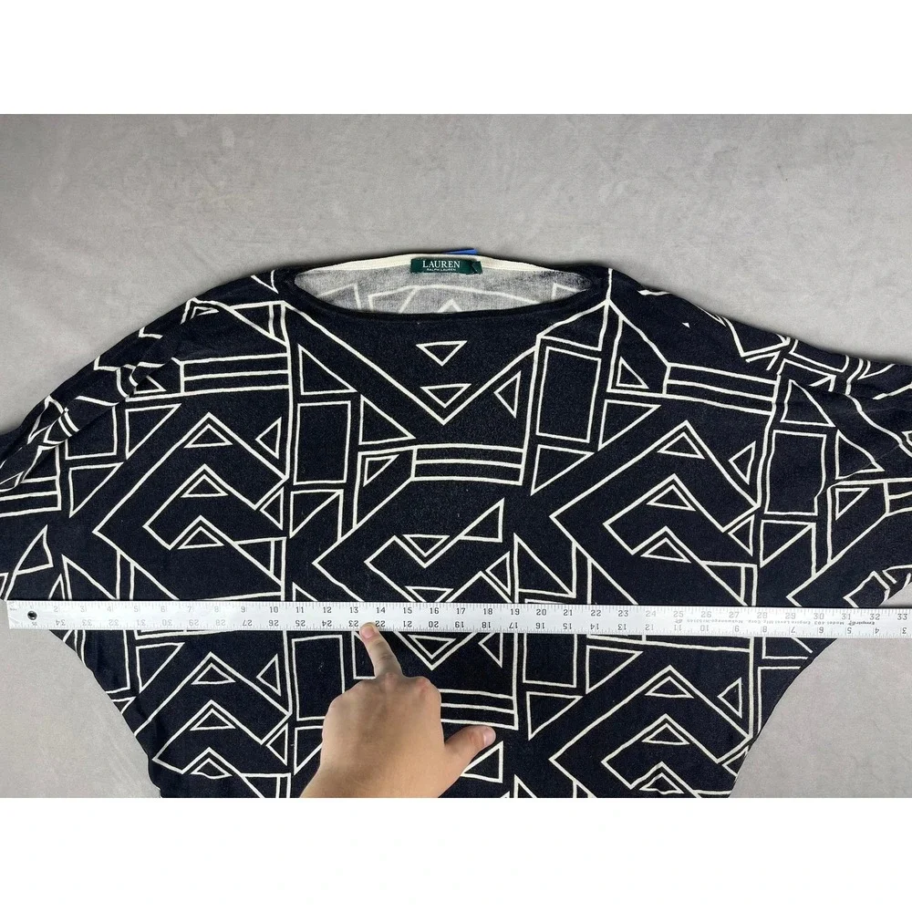 Lauren Ralph Lauren Womens XL Black White Geometric Knit Dolman Sweater‎ AS IS